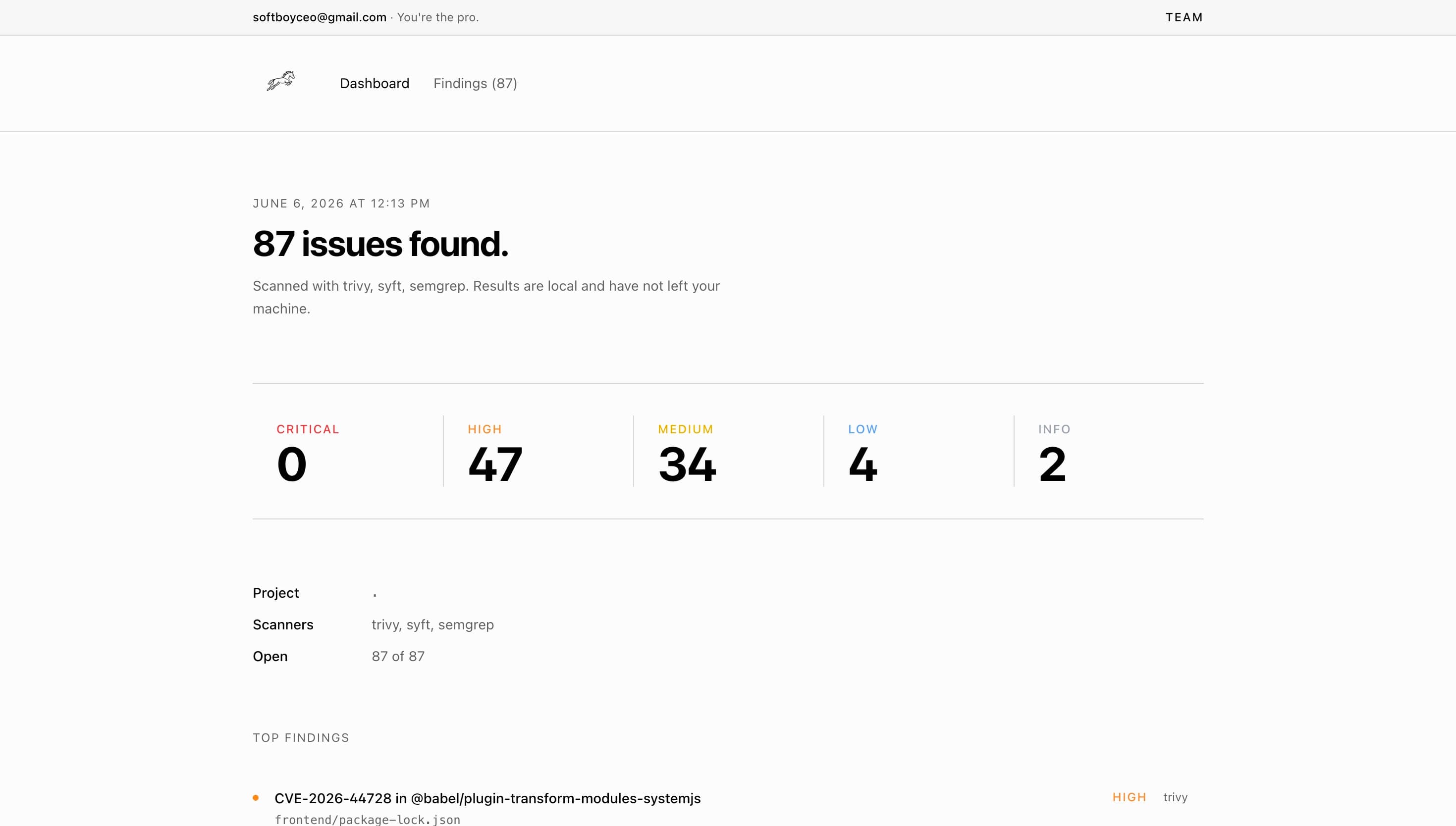Trojan scan – DAST findings